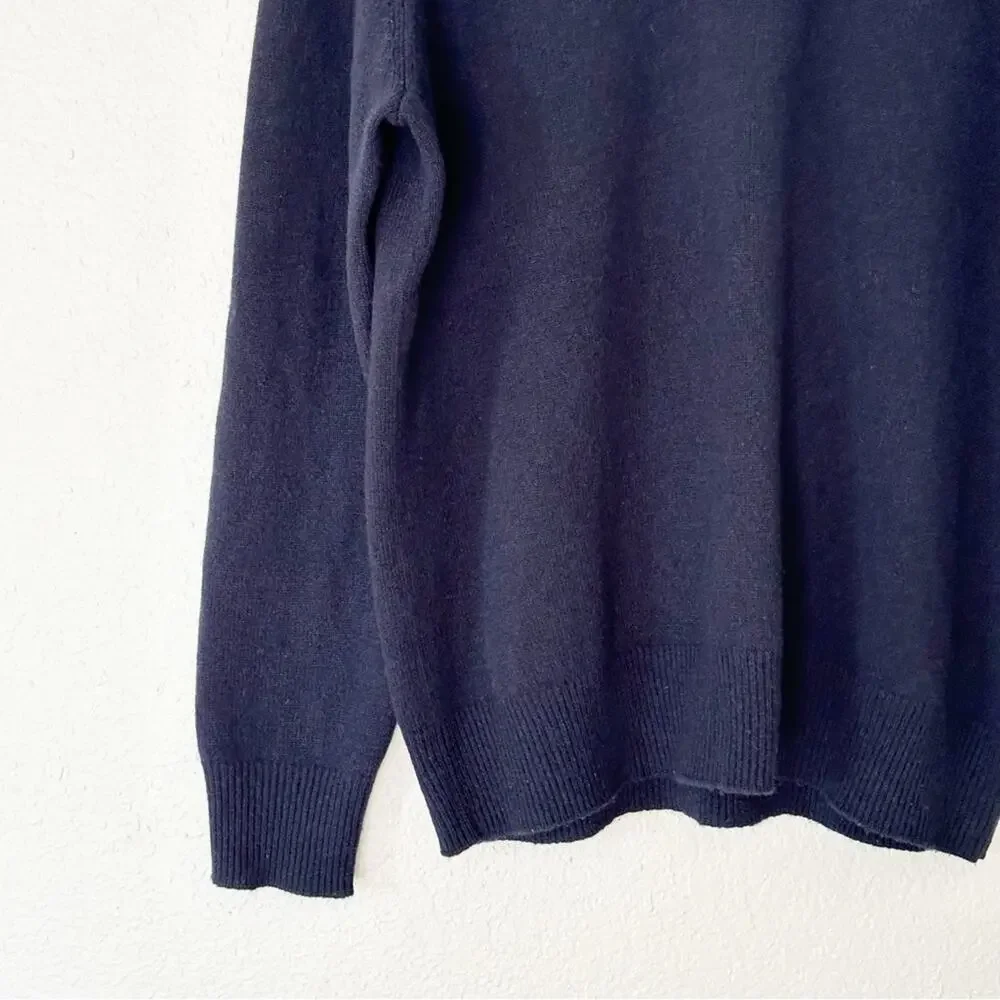 J. Crew Sweater Mens 100% Lambs Wool Button Cowl Neck‎ Navy Cozy Casual Large